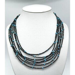 Jay King Necklace Black Spinel Turquoise & 7 Strand Layered Sterling Silver 18"